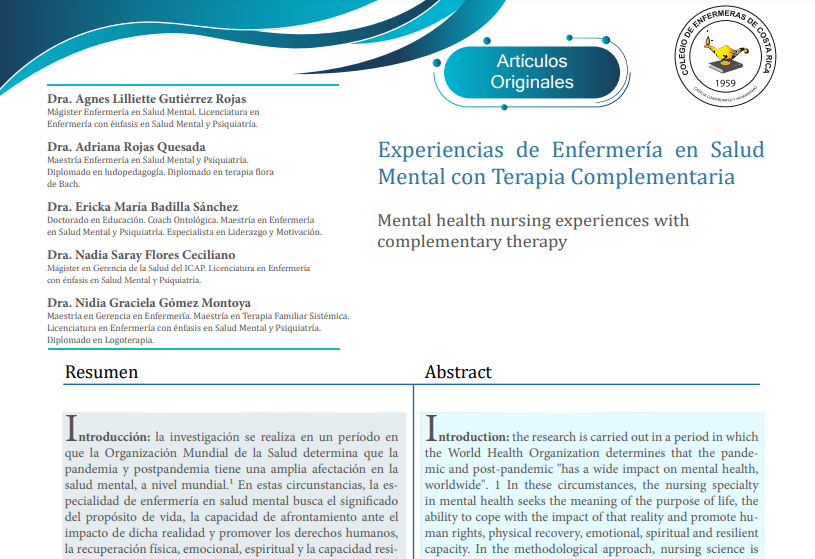 Experiencias de Enfermeria en Salud Mental con Terapia Complementaria