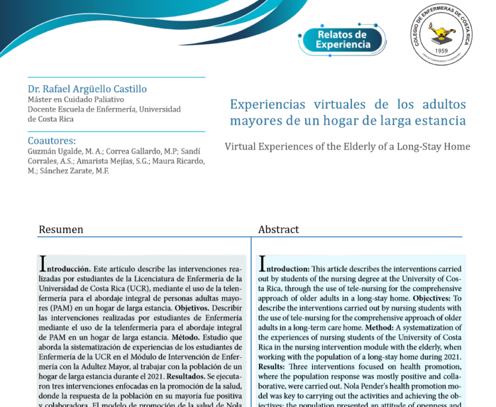 Experiencias virtuales de los adultos mayores de un hogar de larga estancia.