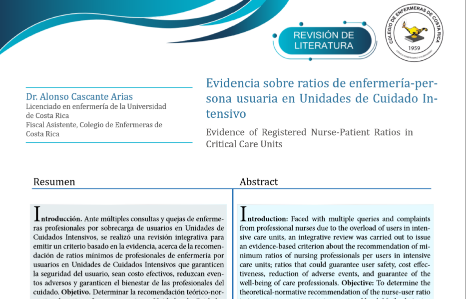 Evidencia sobre ratios de enfermería-persona usuaria en Unidades de Cuidado Intensivo.